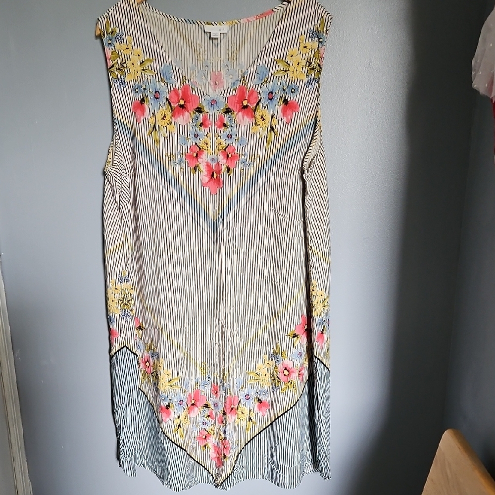 J. Jill Black and White Striped Midi Dress with Floral Accents - Picture 10 of 16